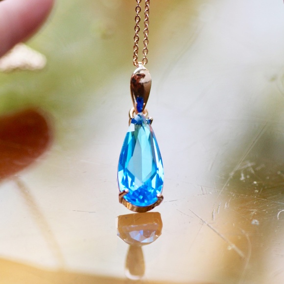 Swiss Blue Topaz Pendant 14k Rose Gold Vermeil, December Birthstone - Picture 1 of 8